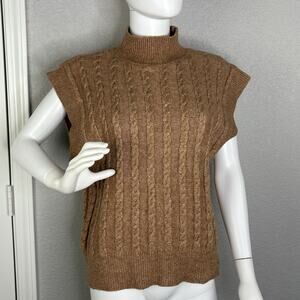 Cupcakes & Cashmere Sweater Vest High Neck Cable Knit Brown Size M0